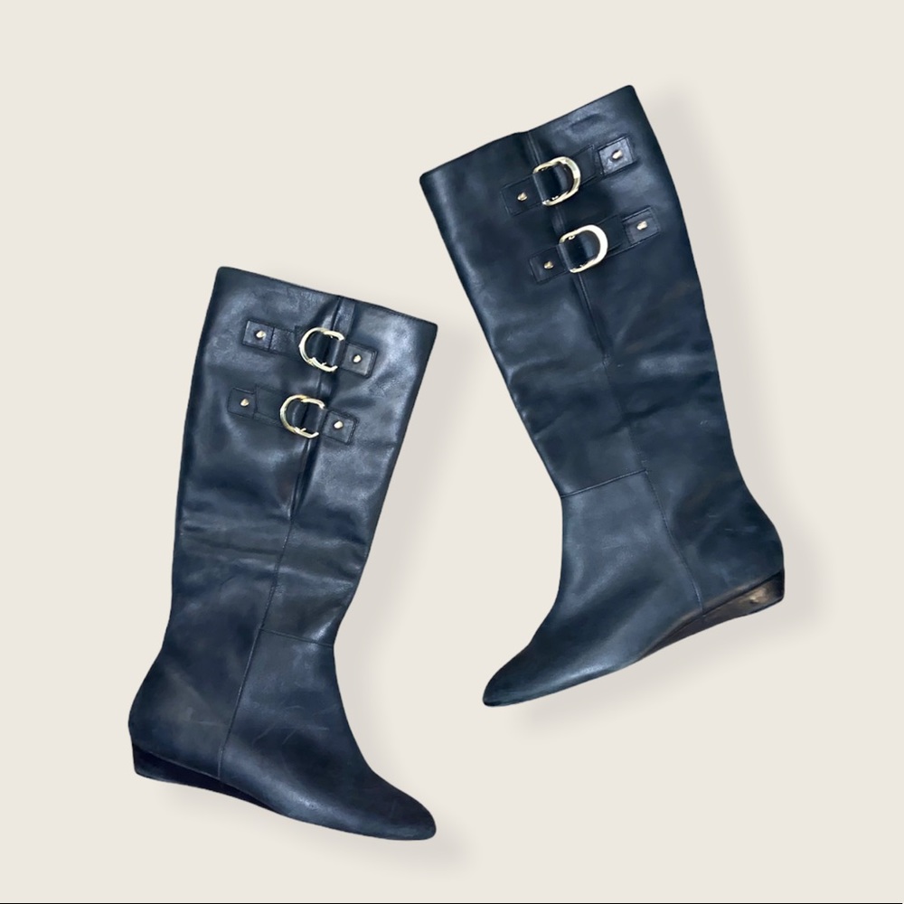 Seychelles Vintage Leather Matte Black Tall Buckle Boots - Picture 2 of 13